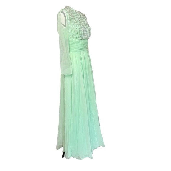 Vintage Jack Bryan Mint Green Beaded Sequin Evening Gown Dress SZ 12 Fairycore - Picture 3 of 14